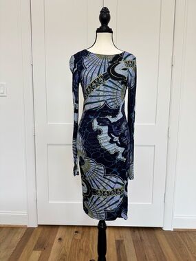 ✨ Emilio Pucci Print Midi Dress Long Sleeve Ruched IT 44 (US 8) ✨